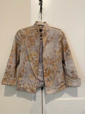 ESTELLE AND FINN SHAPED JACKET Light Blue Floral Sz 0 MSRP: $595 Like New Summer